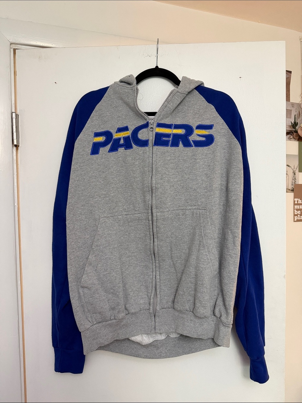 Vintage NBA Pacers Gray and Blue Zip-Up Hoodie